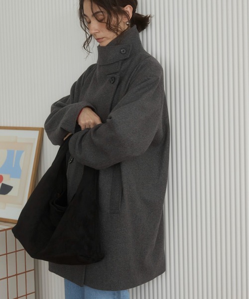 ANGIE（アンジー）の「2WAY　スタンドカラーハーフコート（ピーコート・レディース・ダークブラウン/チャコール/ネイビー・FREE）」の2枚目の写真