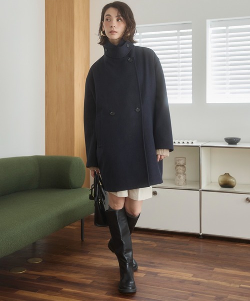 ANGIE（アンジー）の「2WAY　スタンドカラーハーフコート（ピーコート・レディース・ダークブラウン/チャコール/ネイビー・FREE）」の6枚目の写真