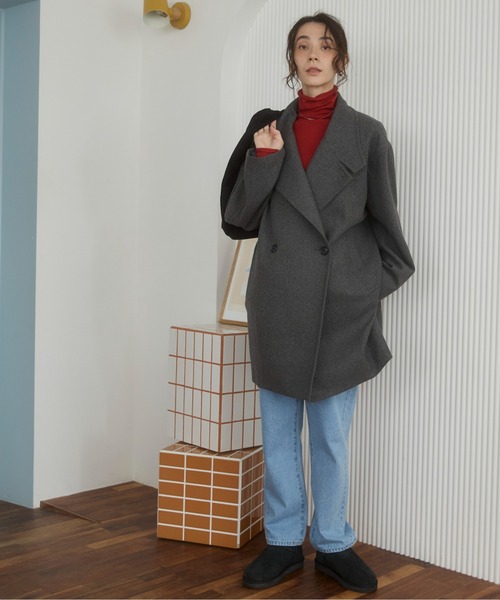 ANGIE（アンジー）の「2WAY　スタンドカラーハーフコート（ピーコート・レディース・ダークブラウン/チャコール/ネイビー・FREE）」の4枚目の写真