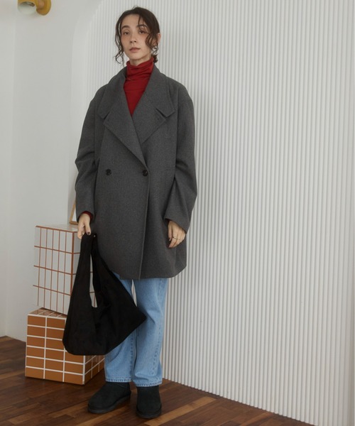 ANGIE（アンジー）の「2WAY　スタンドカラーハーフコート（ピーコート・レディース・ダークブラウン/チャコール/ネイビー・FREE）」の22枚目の写真