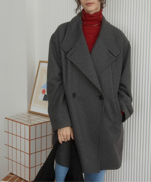 ANGIE（アンジー）の「2WAY　スタンドカラーハーフコート（ピーコート・レディース・ダークブラウン/チャコール/ネイビー・FREE）」の15枚目の写真