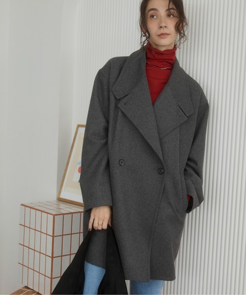 ANGIE（アンジー）の「2WAY　スタンドカラーハーフコート（ピーコート・レディース・ダークブラウン/チャコール/ネイビー・FREE）」の16枚目の写真