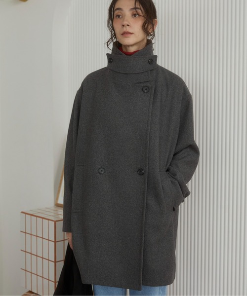 ANGIE（アンジー）の「2WAY　スタンドカラーハーフコート（ピーコート・レディース・ダークブラウン/チャコール/ネイビー・FREE）」の18枚目の写真