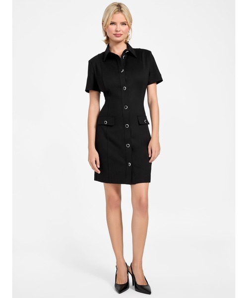 Guess（ゲス）の「Short Sleeves Olga Chemisier Mini Dress ワンピース（ワンピース・レディース・ブラック・SMALL/X-SMALL/MEDIUM）」の2枚目の写真