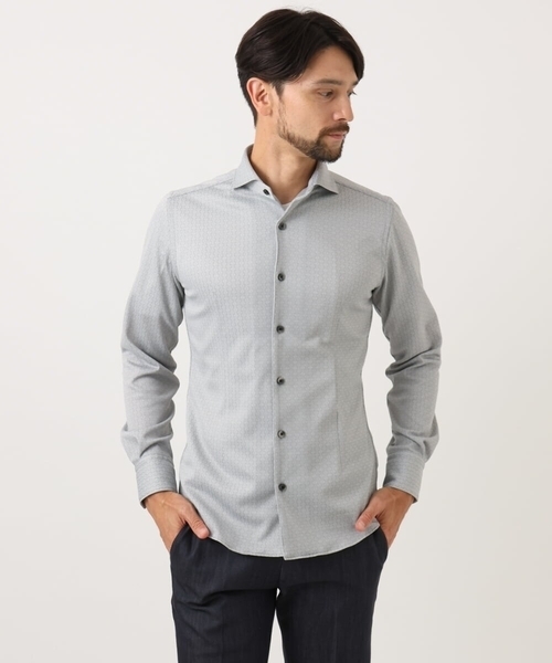 MICHEL KLEIN HOMME (ミッシェルクランオム)の「《日本製》ジャガード長袖シャツ(シャツ/ブラウス・メンズ・ライトブルー/ライトグレー/ネイビー・MEDIUM/LARGE/X-LARGE)」の2枚目の写真