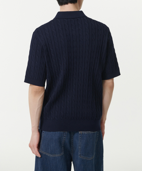 MUSINSA STANDARD（ムシンサスタンダード）の「ケーブルニットポロシャツ[ネイビー]（ニット/セーター・メンズ・その他・XX-LARGE/LARGE/MEDIUM/X-LARGE）」の3枚目の写真