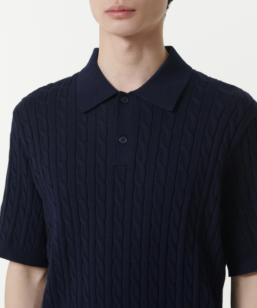 MUSINSA STANDARD（ムシンサスタンダード）の「ケーブルニットポロシャツ[ネイビー]（ニット/セーター・メンズ・その他・XX-LARGE/LARGE/MEDIUM/X-LARGE）」の4枚目の写真