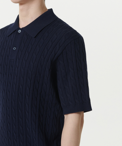 MUSINSA STANDARD（ムシンサスタンダード）の「ケーブルニットポロシャツ[ネイビー]（ニット/セーター・メンズ・その他・XX-LARGE/LARGE/MEDIUM/X-LARGE）」の5枚目の写真
