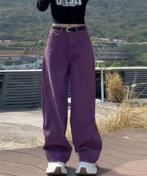 デニムパンツ（パープル/紫色系・ワイド・ルーズ）ファッション通販