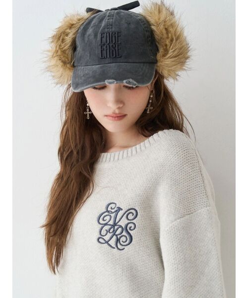 EVRIS(エヴリス)の「フェイクファードッキングフライトキャップ(キャップ・レディース・ブラック・FREE)」の7枚目の写真