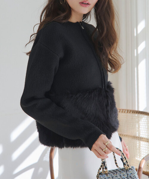 ファー切り替えニットカーディガン（カーディガン/ボレロ）｜KOBE