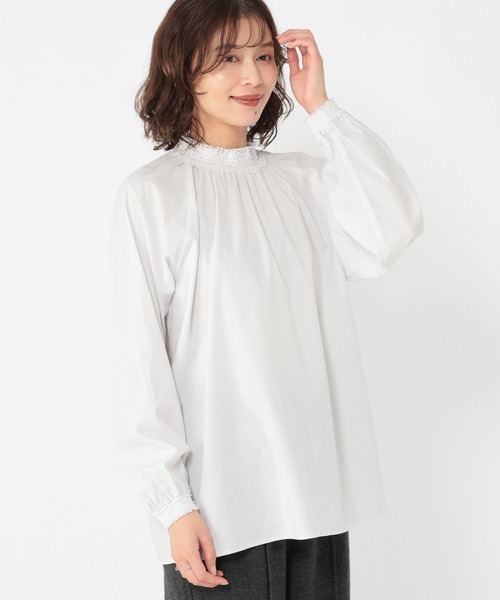studio CLIP(スタディオクリップ)の「襟シャーリングレースブラウス(シャツ/ブラウス・レディース・チャコール/ライトグレー/オフホワイト・FREE)」の9枚目の写真