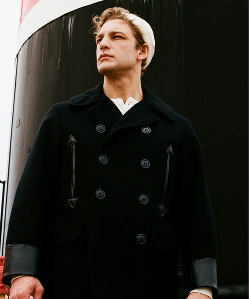 schott（ショット）の「Schott/ショット/787US LEATHER COMB. PEA JACKET/レザーコンビ ピーコート（ピーコート・メンズ・ネイビー・38/40/42/44/36）」の3枚目の写真