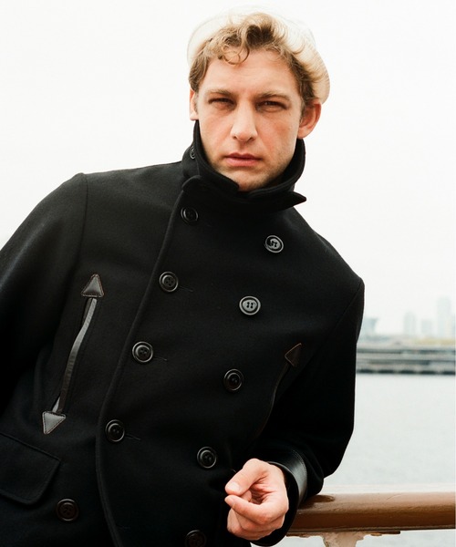 schott（ショット）の「Schott/ショット/787US LEATHER COMB. PEA JACKET/レザーコンビ ピーコート（ピーコート・メンズ・ネイビー・38/40/42/44/36）」の4枚目の写真