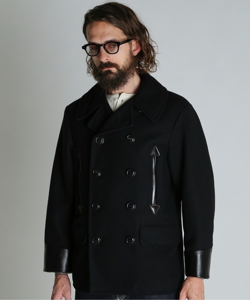 schott（ショット）の「Schott/ショット/787US LEATHER COMB. PEA JACKET/レザーコンビ ピーコート（ピーコート・メンズ・ネイビー・38/40/42/44/36）」の5枚目の写真