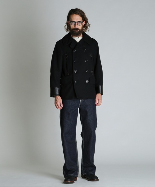 schott（ショット）の「Schott/ショット/787US LEATHER COMB. PEA JACKET/レザーコンビ ピーコート（ピーコート・メンズ・ネイビー・38/40/42/44/36）」の6枚目の写真