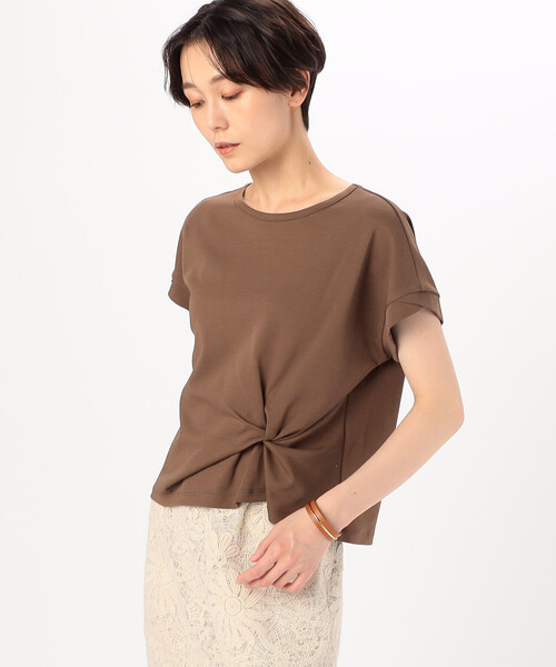 K.T KIYOKO TAKASE(キヨコタカセ)の「〔 TALLサイズ 〕 コットン強撚ポンチ デザインタックシャツ(Tシャツ/カットソー・レディース・ブラウン/ネイビー・15号)」の2枚目の写真