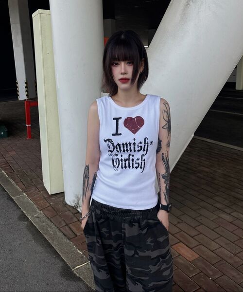 DAMISH(ダミシュ)の「ガーリークラックハートタンクトップ_ブラック(Tシャツ/カットソー・レディース・ブラック・FREE)」の3枚目の写真