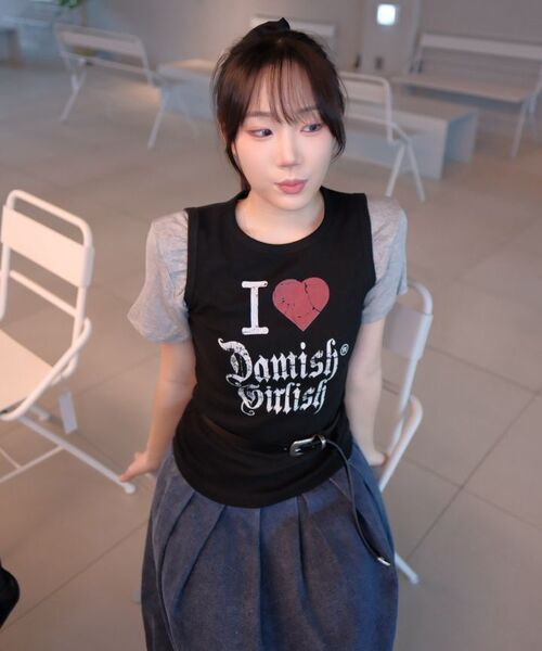 DAMISH(ダミシュ)の「ガーリークラックハートタンクトップ_ブラック(Tシャツ/カットソー・レディース・ブラック・FREE)」の4枚目の写真