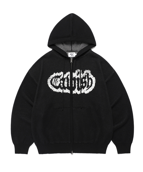 RUGGED KNIT ZIP UP HOODIE — тёмно‑чёрная трикотажная толстовка на молнии (CV2FSUK680A)
