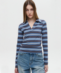 ポロクロップTシャツチャコール