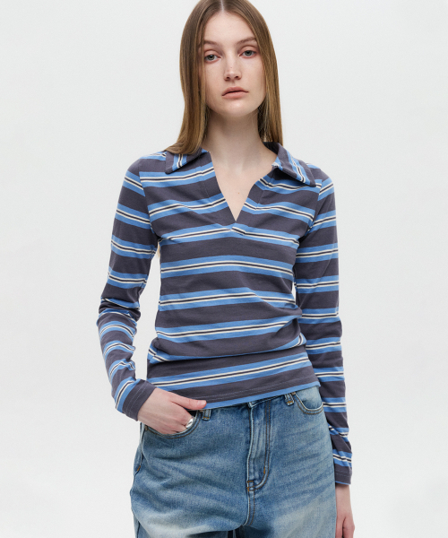 DNSR WOMEN（ディーエヌエスアールウーマン）の「ポロクロップTシャツチャコール（ポロシャツ・レディース・その他・OS）」の3枚目の写真
