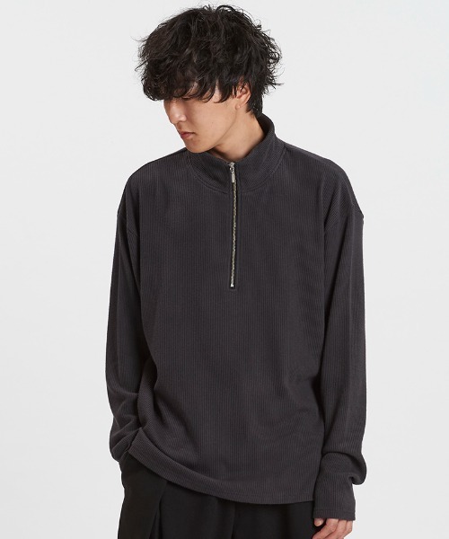 NO ID.(ノーアイディ)の「mlt5524-テレコハーフZIP-BIG-PO プルオーバー(857006-383T)(Tシャツ/カットソー・メンズ・ホワイト/グレー/ブラック・2/1)」の3枚目の写真