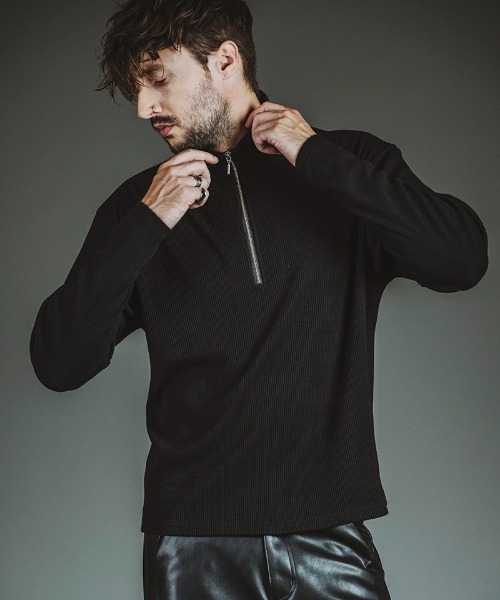 NO ID.(ノーアイディ)の「mlt5524-テレコハーフZIP-BIG-PO プルオーバー(857006-383T)(Tシャツ/カットソー・メンズ・ホワイト/グレー/ブラック・2/1)」の6枚目の写真