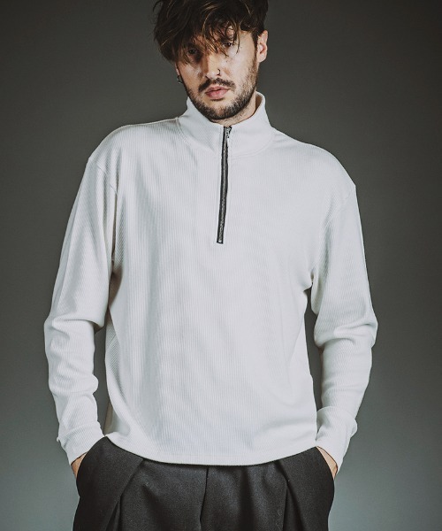 NO ID.(ノーアイディ)の「mlt5524-テレコハーフZIP-BIG-PO プルオーバー(857006-383T)(Tシャツ/カットソー・メンズ・ホワイト/グレー/ブラック・2/1)」の7枚目の写真