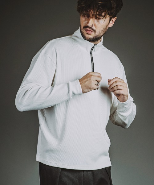 NO ID.(ノーアイディ)の「mlt5524-テレコハーフZIP-BIG-PO プルオーバー(857006-383T)(Tシャツ/カットソー・メンズ・ホワイト/グレー/ブラック・2/1)」の8枚目の写真