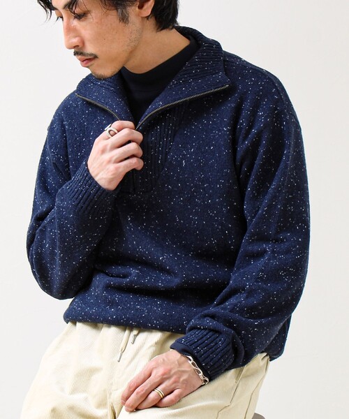 GLOSTER（グロスター）の「【冬の大人レイヤードに】ネップハーフジッププルオーバー（ニット/セーター・メンズ・ネイビー/オフホワイト/チャコールグレー・L/S/M）」の3枚目の写真