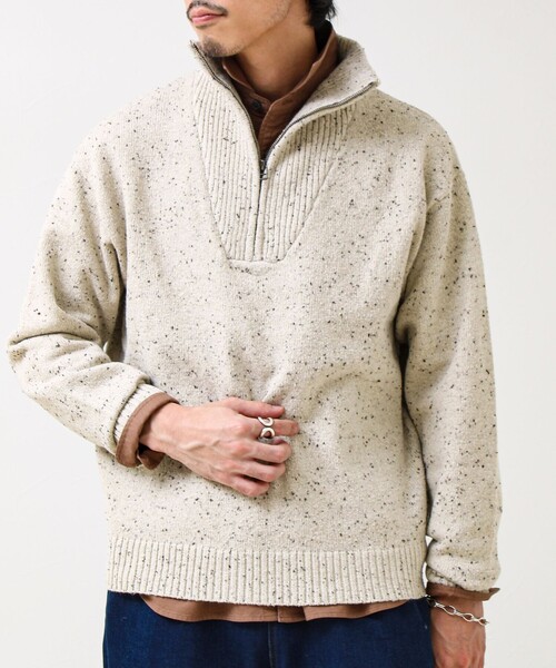 GLOSTER（グロスター）の「【冬の大人レイヤードに】ネップハーフジッププルオーバー（ニット/セーター・メンズ・ネイビー/オフホワイト/チャコールグレー・L/S/M）」の2枚目の写真