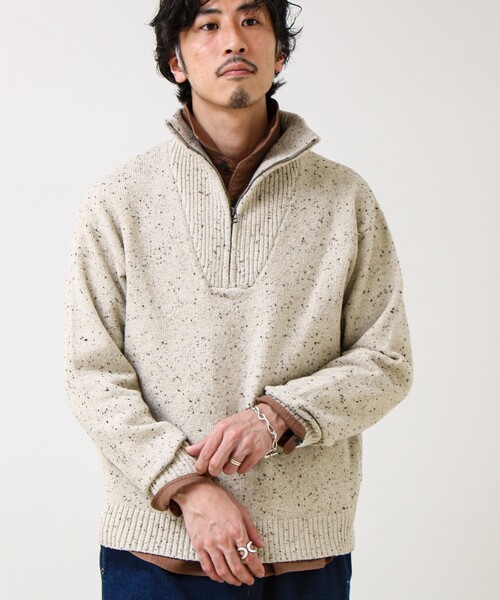 GLOSTER（グロスター）の「【冬の大人レイヤードに】ネップハーフジッププルオーバー（ニット/セーター・メンズ・ネイビー/オフホワイト/チャコールグレー・L/S/M）」の5枚目の写真