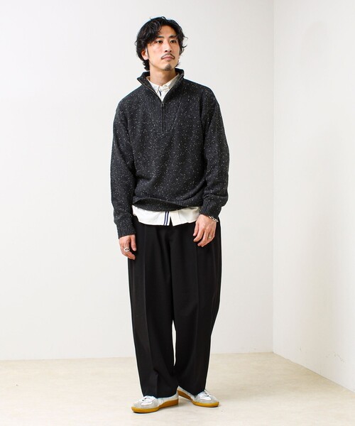 セール】【冬の大人レイヤードに】ネップハーフジッププルオーバー