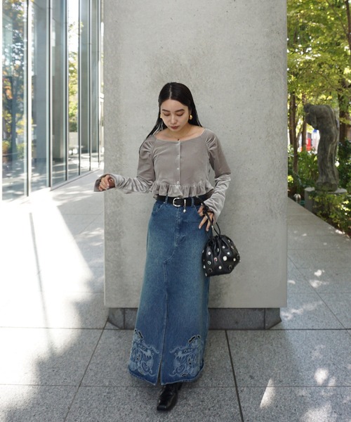 Ameri（アメリ）の「UND OFF SHOULDER VELOUR CARDIGAN SET DRE（ドレス・レディース・ブラック/ミント・MEDIUM/SMALL）」の12枚目の写真