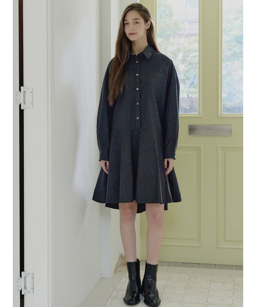 AVANT-G(アバン)の「Shirt Flare Midi Dress - BLACK(ワンピース・レディース・その他・FREE)」の5枚目の写真