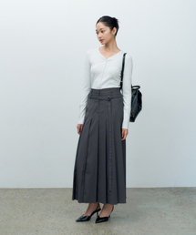 MAKE A TOAST（メイクアトースト）の「Layered Belted Pleated Maxi Skirt Stripe MBESSK002ST（スカート）」