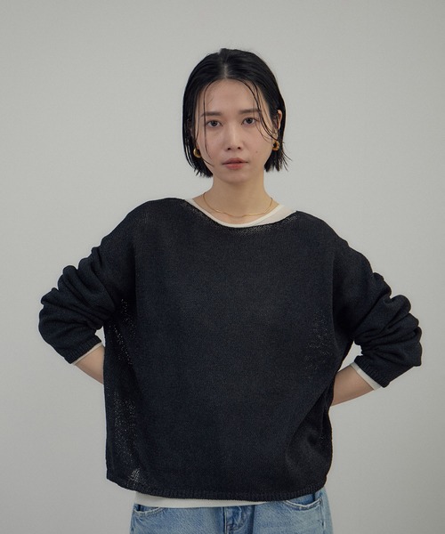 SALON adam et rope'（サロン アダム エ ロペ）の「ペーパーヤーンプルオーバー（ニット/セーター・レディース・ブラック/グリーン系その他/オフホワイト・FREE）」の3枚目の写真