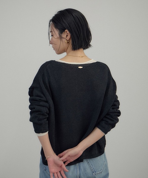 SALON adam et rope'（サロン アダム エ ロペ）の「ペーパーヤーンプルオーバー（ニット/セーター・レディース・ブラック/グリーン系その他/オフホワイト・FREE）」の4枚目の写真