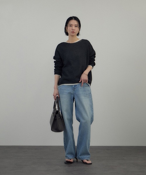 SALON adam et rope'（サロン アダム エ ロペ）の「ペーパーヤーンプルオーバー（ニット/セーター・レディース・ブラック/グリーン系その他/オフホワイト・FREE）」の6枚目の写真