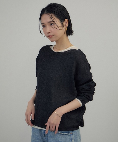 SALON adam et rope'（サロン アダム エ ロペ）の「ペーパーヤーンプルオーバー（ニット/セーター・レディース・ブラック/グリーン系その他/オフホワイト・FREE）」の11枚目の写真