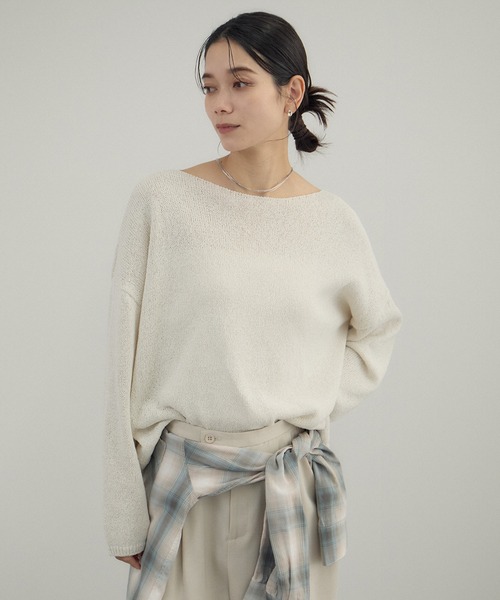 SALON adam et rope'（サロン アダム エ ロペ）の「ペーパーヤーンプルオーバー（ニット/セーター・レディース・ブラック/グリーン系その他/オフホワイト・FREE）」の13枚目の写真