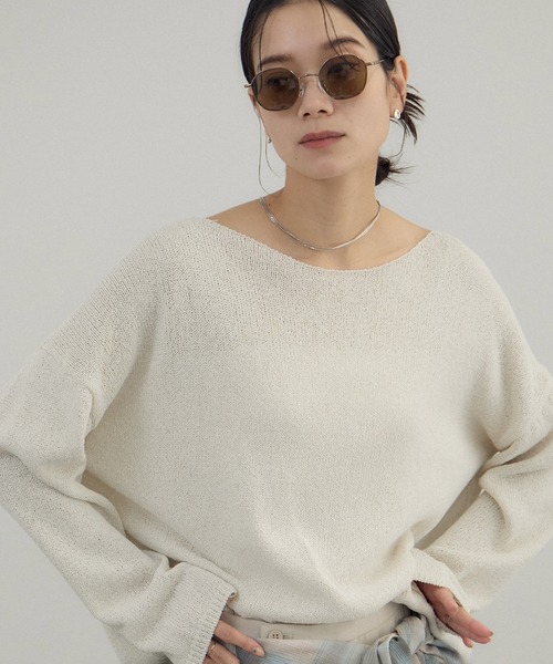 SALON adam et rope'（サロン アダム エ ロペ）の「ペーパーヤーンプルオーバー（ニット/セーター・レディース・ブラック/グリーン系その他/オフホワイト・FREE）」の14枚目の写真