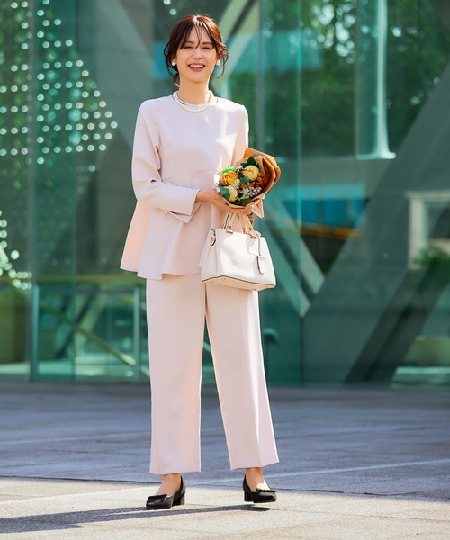 洗える・シワになりにくい》2点セット 正解 ペプラムブラウス&ワイド