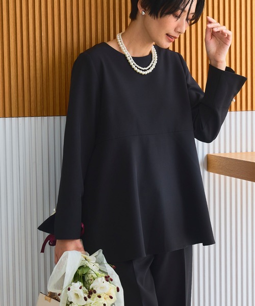 CROSS FUNCTION（クロスファンクション）の「《洗える・シワになりにくい》2点セット 正解 ペプラムブラウス&ワイドパンツ　5サイズ展開【CROSS FUNCTION/クロスファンクション】（スーツセット・レディース・ネイビー/ブラック/ライトベージュ・7号/9号/11号/13号/15号）」の4枚目の写真