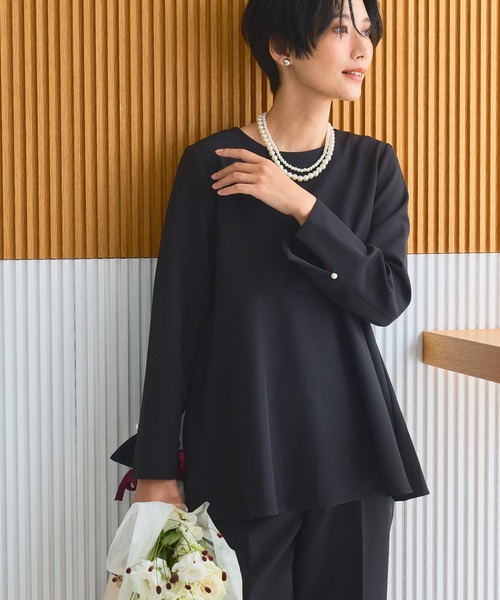 CROSS FUNCTION（クロスファンクション）の「《洗える・シワになりにくい》2点セット 正解 ペプラムブラウス&ワイドパンツ　5サイズ展開【CROSS FUNCTION/クロスファンクション】（スーツセット・レディース・ネイビー/ブラック/ライトベージュ・7号/9号/11号/13号/15号）」の5枚目の写真