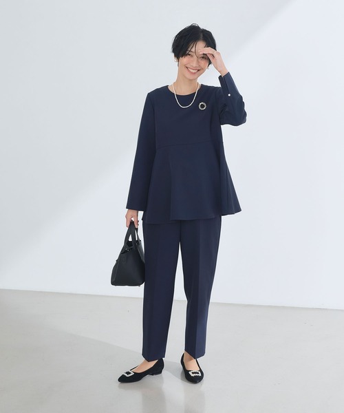 CROSS FUNCTION（クロスファンクション）の「《洗える・シワになりにくい》2点セット 正解 ペプラムブラウス&ワイドパンツ　5サイズ展開【CROSS FUNCTION/クロスファンクション】（スーツセット・レディース・ネイビー/ブラック/ライトベージュ・7号/9号/11号/13号/15号）」の13枚目の写真