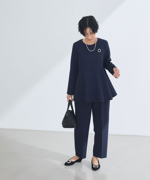 CROSS FUNCTION（クロスファンクション）の「《洗える・シワになりにくい》2点セット 正解 ペプラムブラウス&ワイドパンツ　5サイズ展開【CROSS FUNCTION/クロスファンクション】（スーツセット・レディース・ネイビー/ブラック/ライトベージュ・7号/9号/11号/13号/15号）」の14枚目の写真