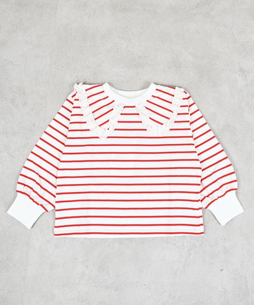 Ocean&Ground（オーシャン&グラウンド）の「セーラーカラーボーダーロンＴ（Tシャツ/カットソー・キッズ・レッド/ブルー・80/90/95/100/110/120）」の10枚目の写真