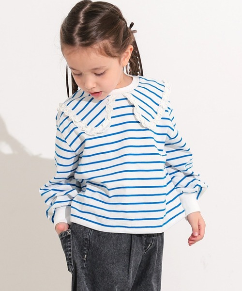 Ocean&Ground（オーシャン&グラウンド）の「セーラーカラーボーダーロンＴ（Tシャツ/カットソー・キッズ・レッド/ブルー・80/90/95/100/110/120）」の5枚目の写真